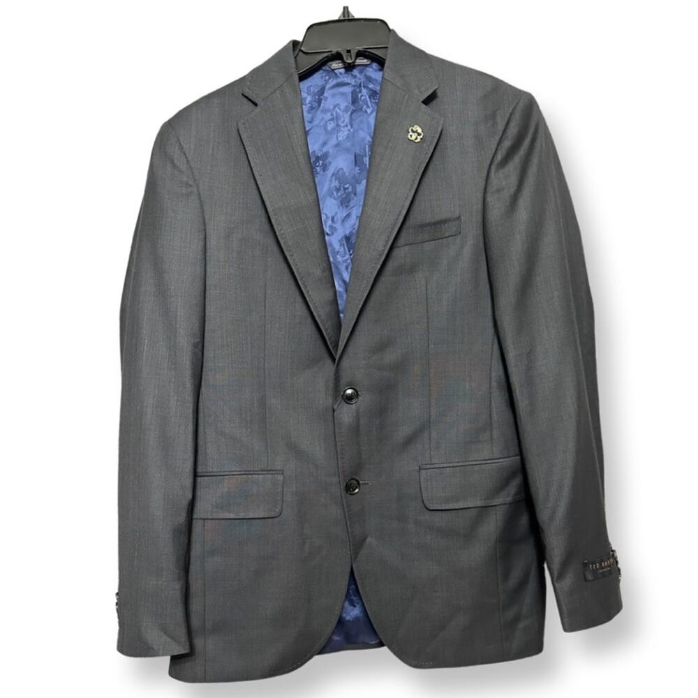 Ted Baker Mens Two Button Jay Suit Jacket Gray Blazer Modern Fit Notch 38R New